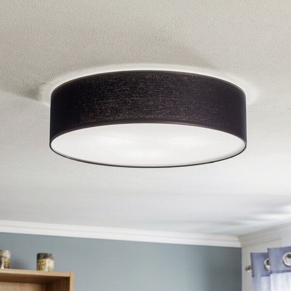 TK Lighting Φωτιστικό οροφής Rondo, μαύρο, Ø 50 cm, ρυθμιζόμενος, Μαύρο, υπνοδωμάτιο, Ύφασμα / Κλωστοϋφαντουργία, σύγχρονο