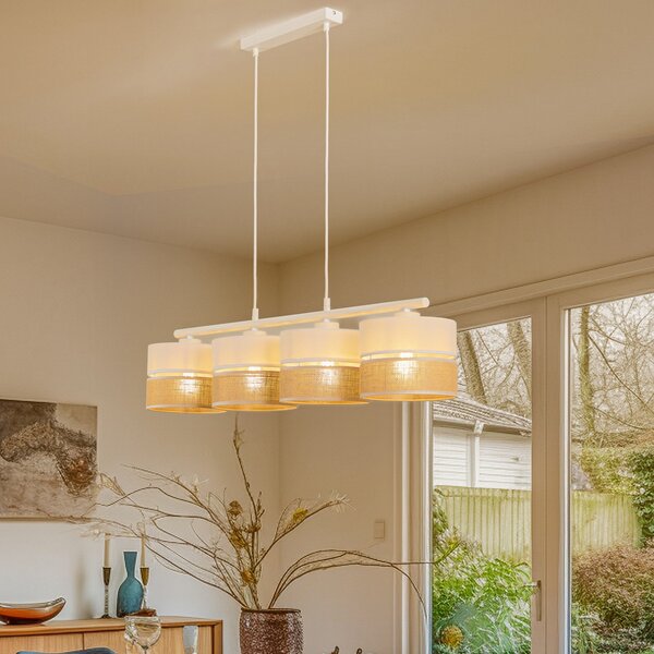 TK Lighting Κρεμαστό φωτιστικό Linobianco, γραμμικό, τετραφωτεινό, ρυθμιζόμενος, Λευκό, Σαλόνι / τραπεζαρία, Ύφασμα / Κλωστοϋφαντουργία, σύγχρονο