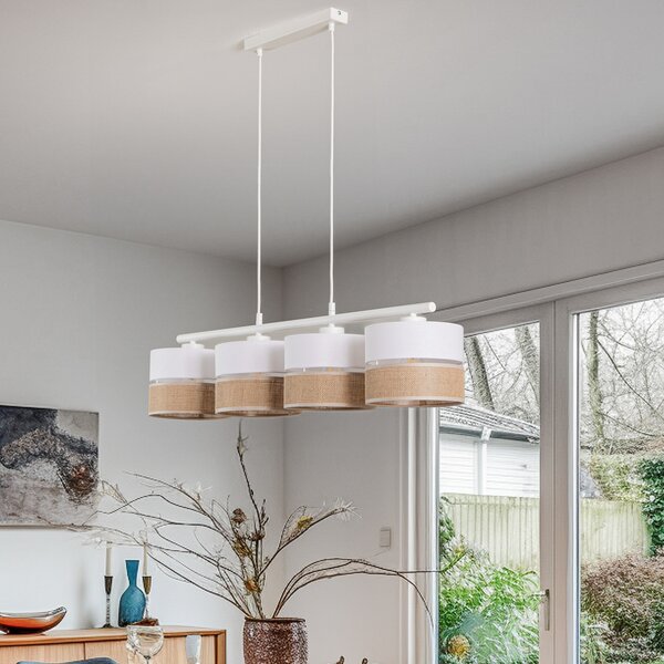 TK Lighting Κρεμαστό φωτιστικό Linobianco, γραμμικό, τετραφωτεινό, ρυθμιζόμενος, Λευκό, Σαλόνι / τραπεζαρία, Ύφασμα / Κλωστοϋφαντουργία, σύγχρονο