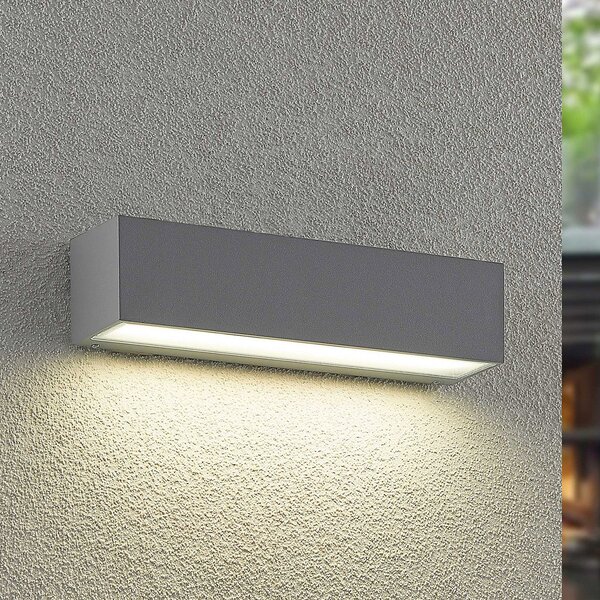 Arcchio LED εξωτερική λάμπα τοίχου Lengo, 25 cm, 1 φτερό, γκρι, CCT, Γκρι, Αλουμίνιο, σύγχρονο