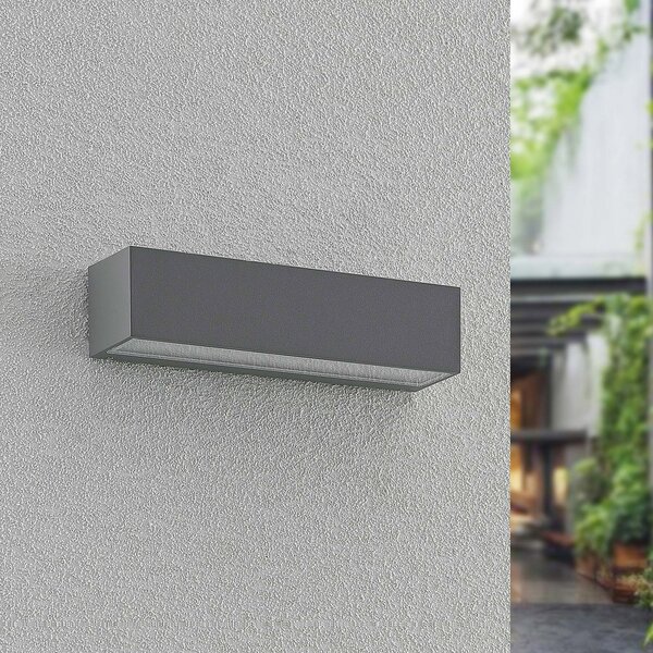Arcchio LED εξωτερική λάμπα τοίχου Lengo, 25 cm, 1 φτερό, γκρι, CCT, Γκρι, Αλουμίνιο, σύγχρονο