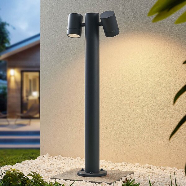 Lucande Maloney φωτιστικό κολωνάκι, δύο φωτιστικών, 75 cm, ανθρακί, ρυθμιζόμενος, Μαύρο, Μέταλλο, σύγχρονο