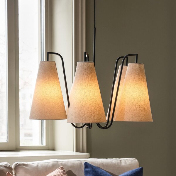 Globen Lighting Κρεμαστό φωτιστικό Lou 5, λευκό Bouclé/μαύρο ύφασμα, ρυθμιζόμενος, Λευκό, Σαλόνι / τραπεζαρία, Ύφασμα / Κλωστοϋφαντουργία, σχεδιασμός
