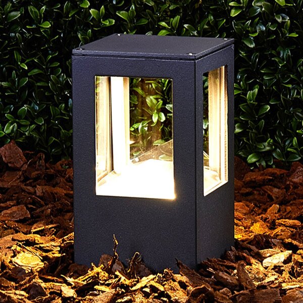 Lucande LED φωτιστικό βάθρο Nicola, 20 cm, ανθρακί, IP54, Μαύρο, Αλουμίνιο, σύγχρονο