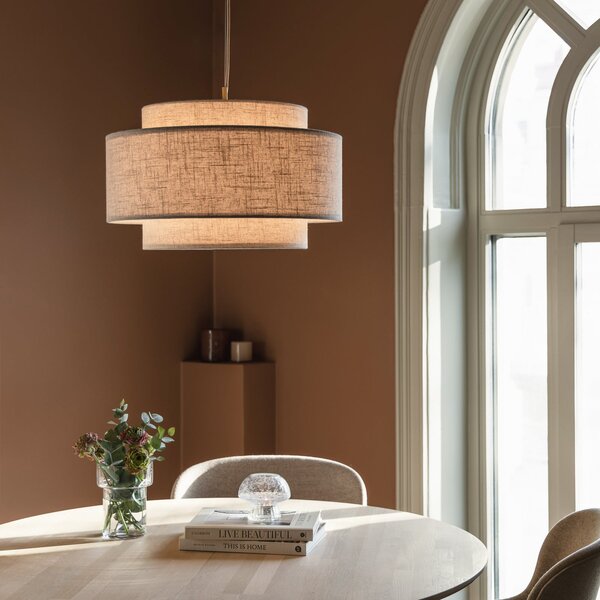 Globen Lighting Κρεμαστό φωτιστικό Noah Bouclé, Ø 50 cm, μπεζ, ρυθμιζόμενος, Μπεζ, Σαλόνι / τραπεζαρία, Ύφασμα / Κλωστοϋφαντουργία, Σκανδιναβικό