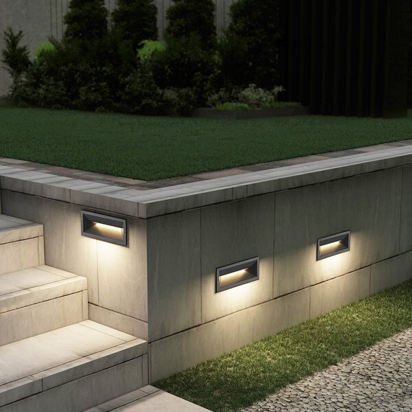 Lucande LED φωτιστικό τοίχου Jaano, ανθρακί, αλουμίνιο, IP65, Μαύρο, Μέταλλο, σύγχρονο, Γωνιακά φωτιστικά