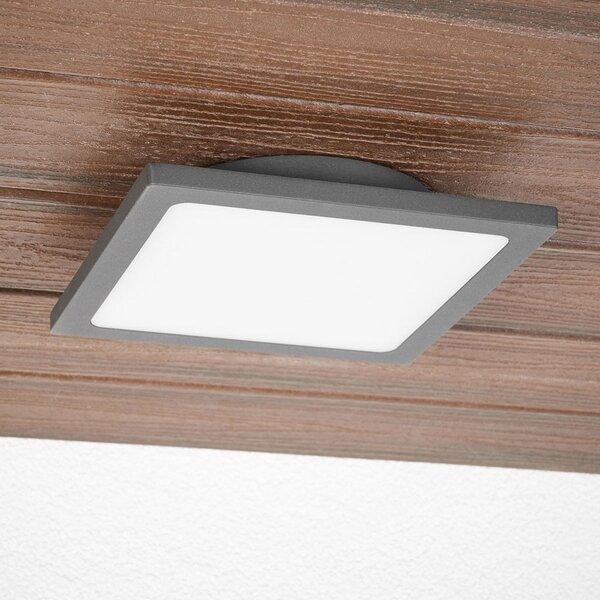 Lucande LED εξωτερική λάμπα οροφής Mabella, 23 cm, αισθητήρας, IP65, Μαύρο, Αλουμίνιο, σύγχρονο