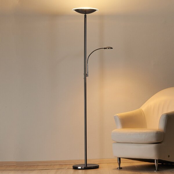 Lindby LED-Stehlamp Malea, νικέλιο, λάμπα ανάγνωσης, ρυθμιζόμενη ένταση φωτισμού, ρυθμιζόμενος, Μεταλλικό, Σαλόνι / τραπεζαρία, Μέταλλο, σύγχρονο, Φως ανάγνωσης