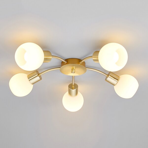 Lindby φωτιστικό οροφής Elaina, Ø54cm, 5-φωτο, ορείχαλκος, γυαλί, E14, ρυθμιζόμενος, Χρυσό / Ορείχαλκου, Σαλόνι / τραπεζαρία, Μέταλλο, σύγχρονο