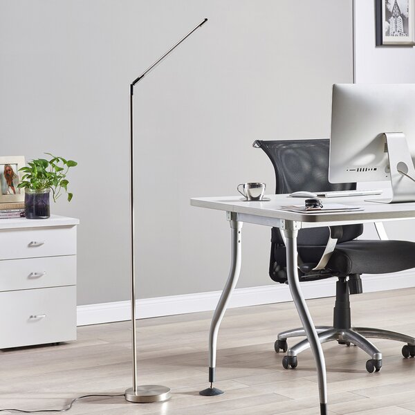 Lindby LED φωτιστικό δαπέδου Jabbo, 163 cm, νικέλιο, μέταλλο, Γκρι, Μελέτη / Γραφείο, Μέταλλο, σύγχρονο