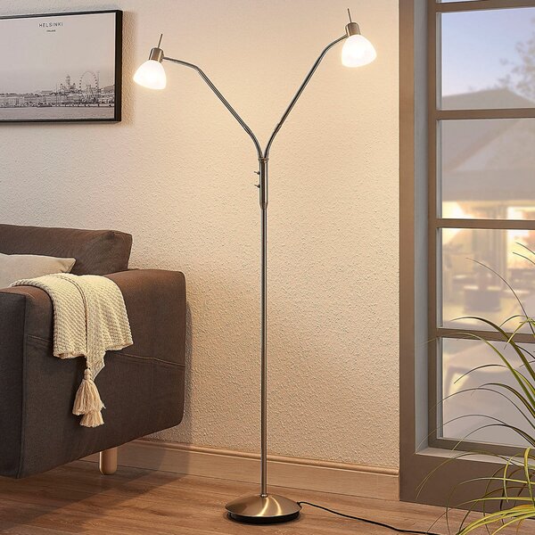 Lindby Φωτιστικό δαπέδου Gwendolin, 160 cm, χρώματος νικελίου, 2-φωτεινό., Μεταλλικό, Σαλόνι / τραπεζαρία, Μέταλλο, σύγχρονο, Ελεύθερος κατακόρυφος προβολέας