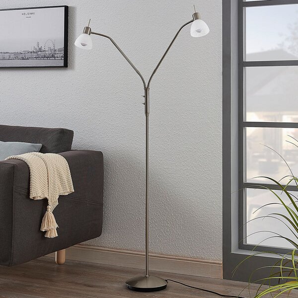 Lindby Φωτιστικό δαπέδου Gwendolin, 160 cm, χρώματος νικελίου, 2-φωτεινό., Μεταλλικό, Σαλόνι / τραπεζαρία, Μέταλλο, σύγχρονο, Ελεύθερος κατακόρυφος προβολέας