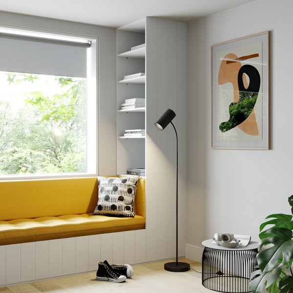 Lindby Φωτιστικό δαπέδου Karoli, μαύρο, 156cm, μέταλλο, εύκαμπτος βραχίονας, Μαύρο, Σαλόνι / τραπεζαρία, Μέταλλο, σύγχρονο