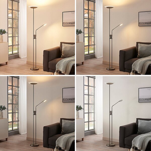 Lindby LED-Stehlamp Jonne, στρογγυλή, βραχίονας ανάγνωσης, ρυθμιζόμενη ένταση, ρυθμιζόμενος, Μεταλλικό, Σαλόνι / τραπεζαρία, Μέταλλο, σύγχρονο, Φως ανάγνωσης
