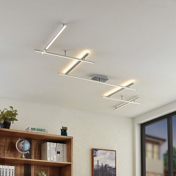 Lindby LED φωτιστικό οροφής Kerem, 345 cm, χρώμα νικελίου, μέταλλο, ρυθμιζόμενος, Γκρι, Σαλόνι / τραπεζαρία, Μέταλλο, σύγχρονο