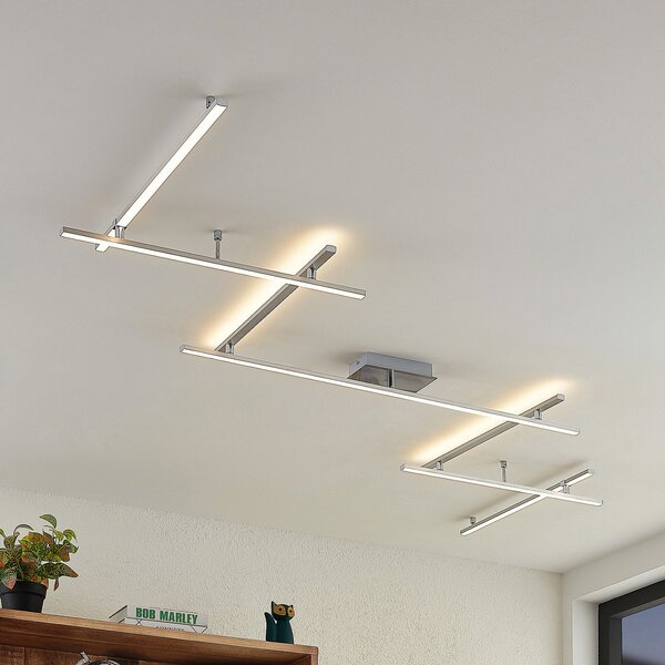 Lindby LED φωτιστικό οροφής Kerem, 345 cm, χρώμα νικελίου, μέταλλο, ρυθμιζόμενος, Γκρι, Σαλόνι / τραπεζαρία, Μέταλλο, σύγχρονο