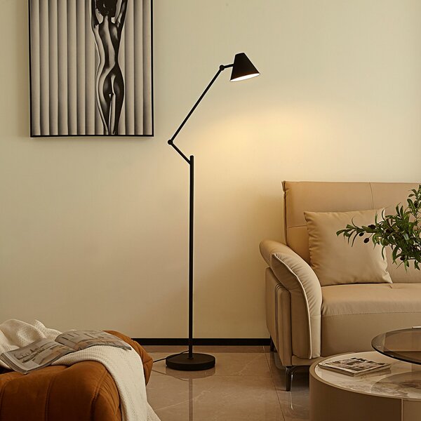 Lucande φωτιστικό δαπέδου Phina, μαύρο/λευκό, ρυθμιζόμενο, E27, Μαύρο, Σαλόνι / τραπεζαρία, Μέταλλο, σύγχρονο