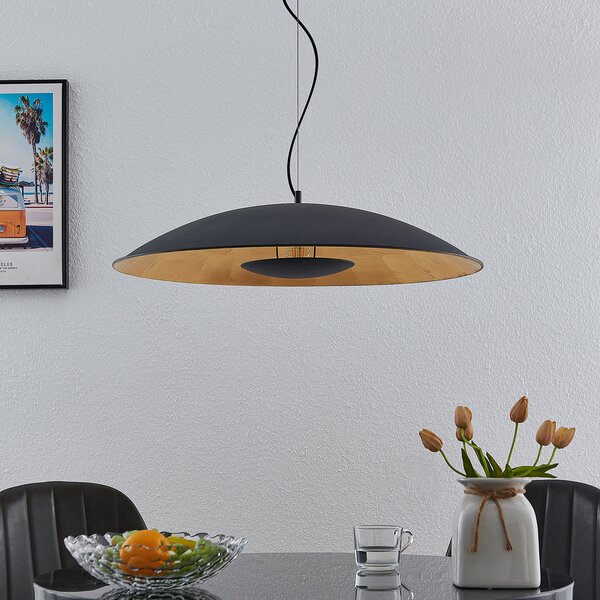 Lindby κρεμαστό φωτιστικό Narisara, Ø 80 cm, E27, μαύρο-χρυσό, ρυθμιζόμενος, Μαύρο, Σαλόνι / τραπεζαρία, Μέταλλο, σύγχρονο