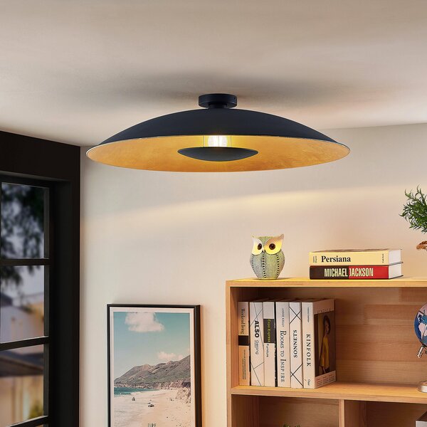 Lindby Φωτιστικό οροφής Narisara, Ø 80 cm, E27, μαύρο-χρυσό, ρυθμιζόμενος, Μαύρο, Σαλόνι / τραπεζαρία, Μέταλλο, σύγχρονο