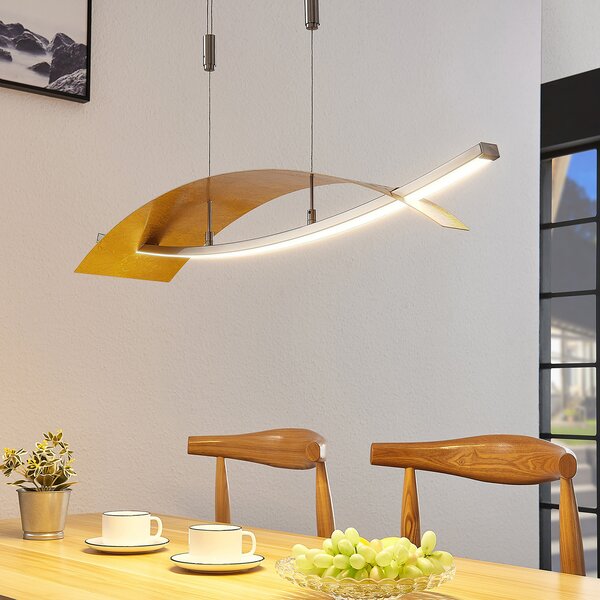 Lucande LED κρεμαστό φωτιστικό Marija, 91 cm, χρυσαφί, ρυθμιζόμενο, ρυθμιζόμενος, Χρυσό / Ορείχαλκου, Σαλόνι / τραπεζαρία, Μέταλλο, σύγχρονο