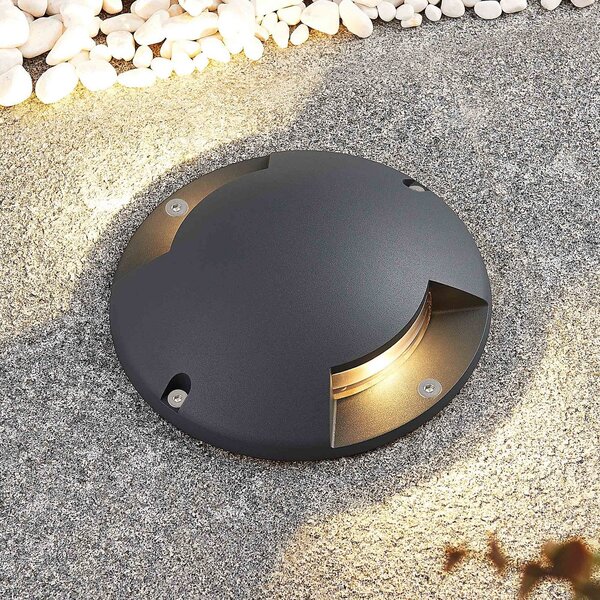 Lindby Επιδαπέδιος προβολέας LED Cormac, 2-φωτός, Ø 21 cm, IP67, Μαύρο, Αλουμίνιο, σύγχρονο