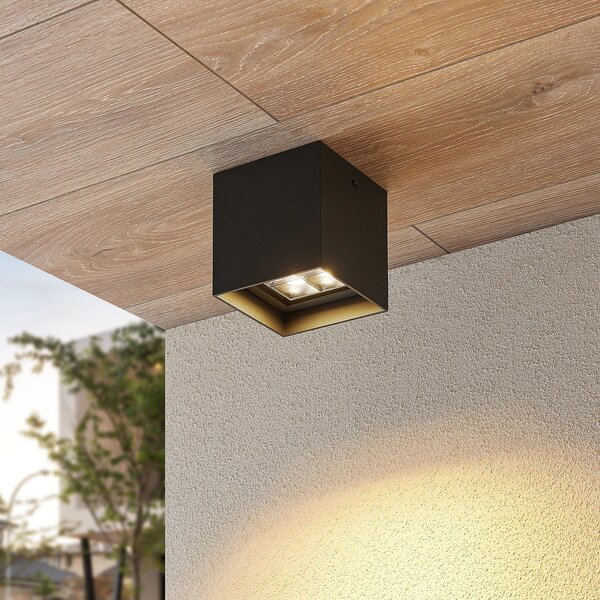 Lindby Eveta LED φωτιστικό οροφής, 10 cm, ανθρακί, αλουμίνιο, IP65, Μαύρο, Μέταλλο, σύγχρονο