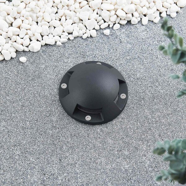 Lindby LED προβολέας δαπέδου Huban, 15 cm, 4-φωτο, ανθρακί, Μαύρο, Μέταλλο, σύγχρονο