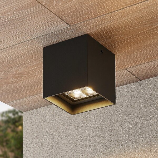 Lindby Eveta LED φωτιστικό οροφής, 10 cm, ανθρακί, αλουμίνιο, IP65, Μαύρο, Μέταλλο, σύγχρονο