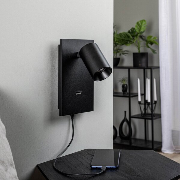 Arcchio Strahler Brinja, μαύρο, μέταλλο, USB-C, διακόπτης, ρυθμιζόμενος, Μαύρο, Διάδρομος, Αλουμίνιο, σύγχρονο
