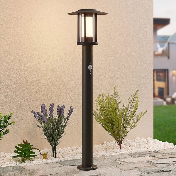 Lindby Φωτιστικό τοίχου Gregory LED, 76cm, αισθητήρας, σκούρο γκρι, IP44, Μαύρο, Ανοξείδωτος χάλυβας, σύγχρονο