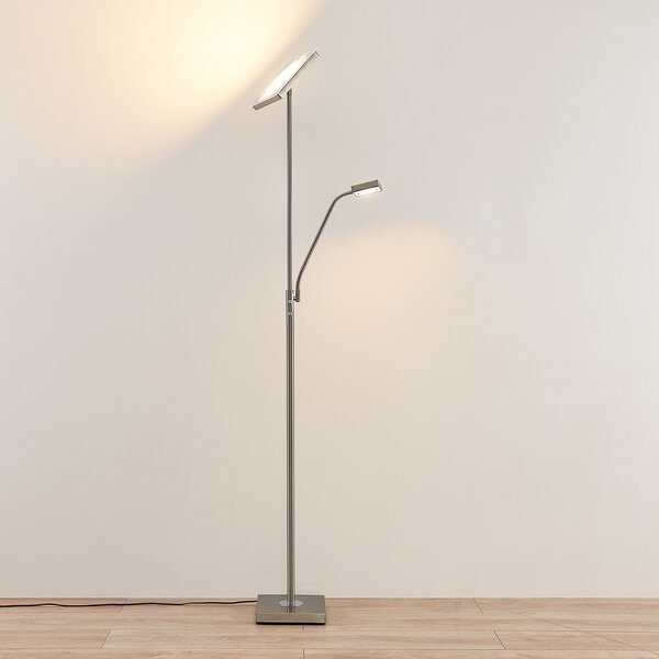 Lindby LED-Stehleuchte Sumani, γωνιακή, νικέλιο, ύψος 180cm, ρυθμιζόμενος, Γκρι, Σαλόνι / τραπεζαρία, Μέταλλο, σύγχρονο, Φως ανάγνωσης