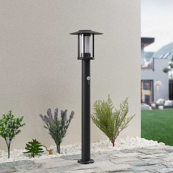Lindby Φωτιστικό τοίχου Gregory LED, 76cm, αισθητήρας, σκούρο γκρι, IP44, Μαύρο, Ανοξείδωτος χάλυβας, σύγχρονο
