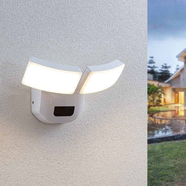 Lindby LED φωτιστικό τοίχου εξωτερικού χώρου Nikias, 30 cm, αισθητήρας,, Λευκό, Μέταλλο, σύγχρονο