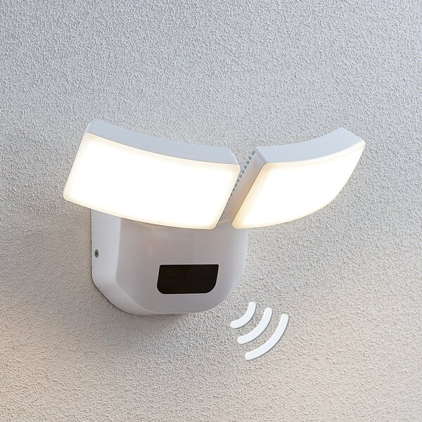 Lindby LED φωτιστικό τοίχου εξωτερικού χώρου Nikias, 30 cm, αισθητήρας,, Λευκό, Μέταλλο, σύγχρονο