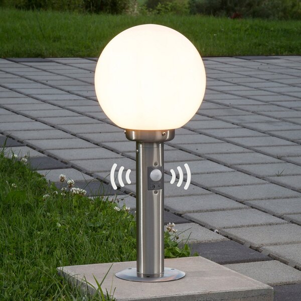 Lindby Λάμπα βάσης Vedran, 45 cm, ανοξείδωτο ατσάλι, αισθητήρας, ρυθμιζόμενος, Μεταλλικό, Ανοξείδωτος χάλυβας, σύγχρονο, Υπαίθρια σφαίρα
