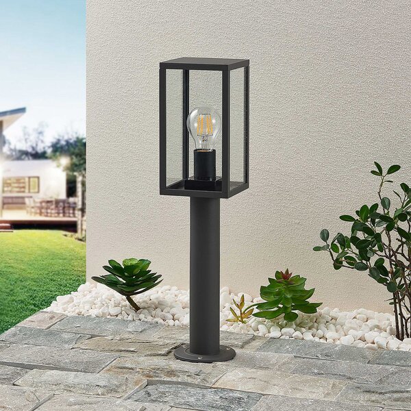 Lindby Φωτιστικό βάθρο Filimon, 50 cm, ανθρακί, IP44, E27, ρυθμιζόμενος, Μαύρο, Αλουμίνιο, σύγχρονο