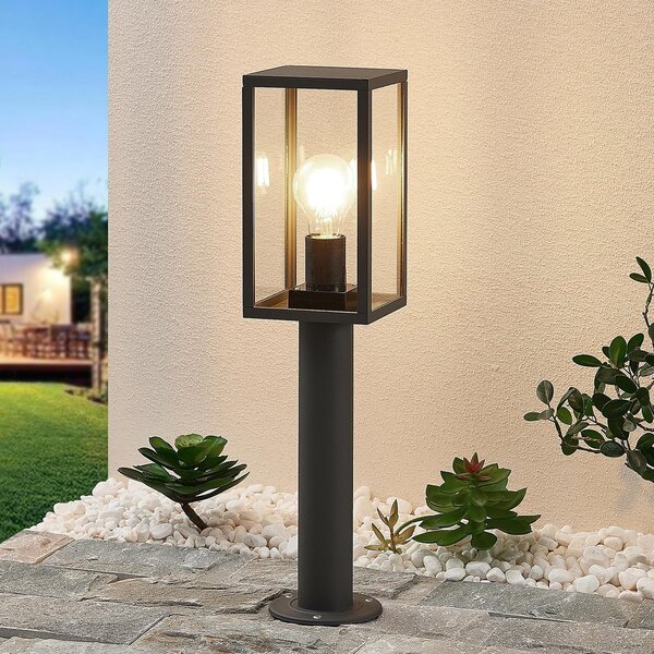 Lindby Φωτιστικό βάθρο Filimon, 50 cm, ανθρακί, IP44, E27, ρυθμιζόμενος, Μαύρο, Αλουμίνιο, σύγχρονο