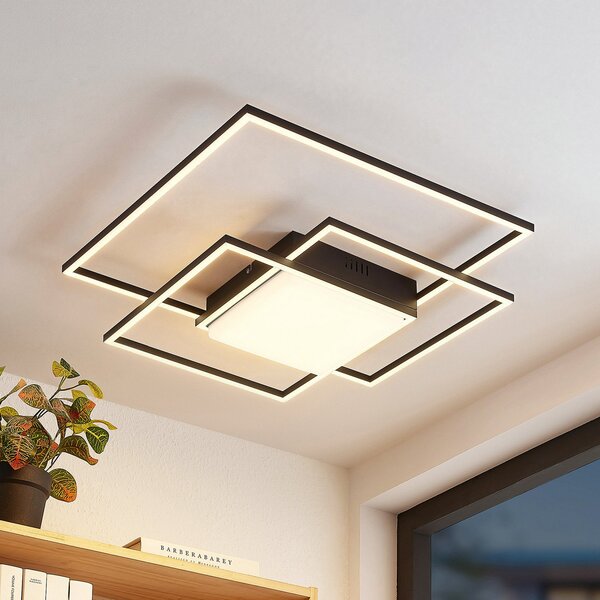 Lindby LED φωτιστικό οροφής Nelinka, 60 cm, μαύρο, αλουμίνιο, Μαύρο, Σαλόνι / τραπεζαρία, Μέταλλο, σύγχρονο
