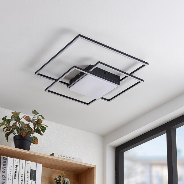 Lindby LED φωτιστικό οροφής Nelinka, 60 cm, μαύρο, αλουμίνιο, Μαύρο, Σαλόνι / τραπεζαρία, Μέταλλο, σύγχρονο