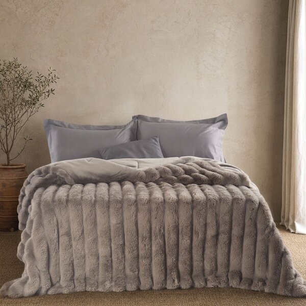 Γούνινο Κουβερτοπάπλωμα Μονό (160x220) Rythmos Atelier Taupe