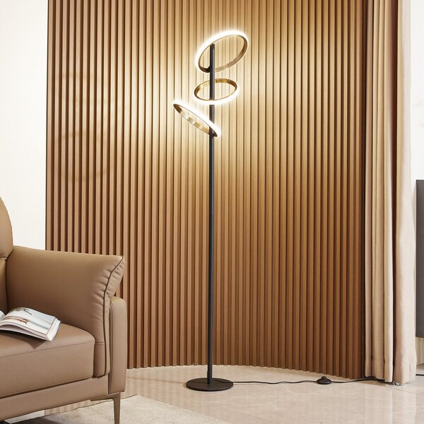 Lucande LED φωτιστικό δαπέδου Madu, μαύρο, μεταλλικό, 160 cm, με, ρυθμιζόμενος, Μαύρο, Σαλόνι / τραπεζαρία, Πλαστικό, σύγχρονο