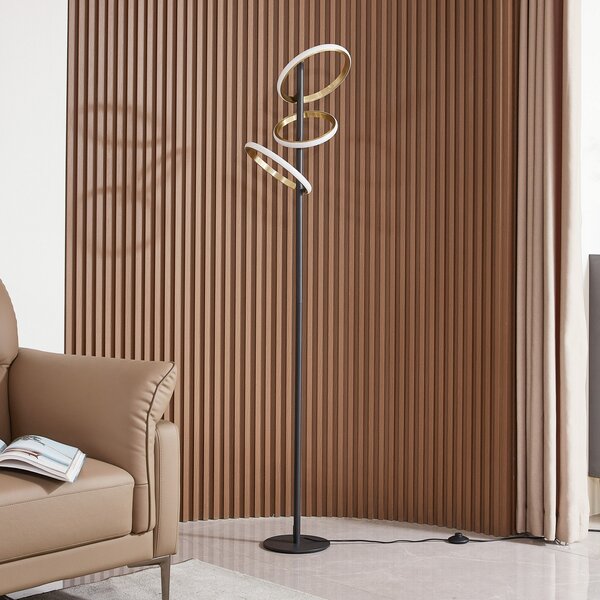 Lucande LED φωτιστικό δαπέδου Madu, μαύρο, μεταλλικό, 160 cm, με, ρυθμιζόμενος, Μαύρο, Σαλόνι / τραπεζαρία, Πλαστικό, σύγχρονο