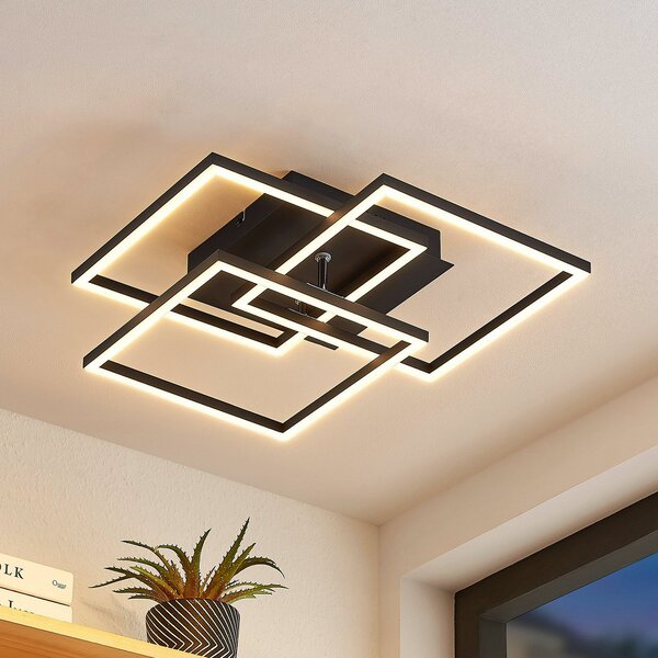 Lindby LED φωτιστικό οροφής Quiana, CCT, γωνιακό, μαύρο, 42cm, ρυθμιζόμενος, Μαύρο, Σαλόνι / τραπεζαρία, Μέταλλο, σύγχρονο