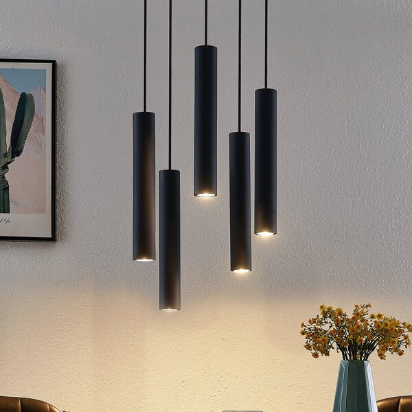 Lindby Κρεμαστό φωτιστικό Sanad, Ø 40 cm, 5 φώτα, μαύρο, GU10, ρυθμιζόμενος, Μαύρο, Σαλόνι / τραπεζαρία, Μέταλλο, σύγχρονο