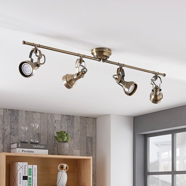 Lindby Φωτιστικό οροφής Perseas, 78 cm, 4 λάμπες, παλαιωμένο ορείχαλκο, GU10, ρυθμιζόμενος, Μπρούτζινο / Αντικέ ορείχαλκου, Σαλόνι / τραπεζαρία, Μέταλλο, Αντίκα