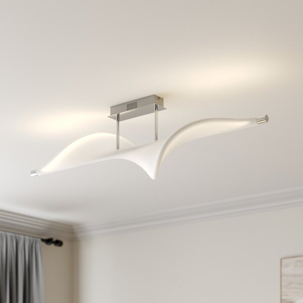 Lucande LED φωτιστικό οροφής Edano, 122 cm, λευκό, υφασμάτινο, dimmable, ρυθμιζόμενος, Λευκό, Σαλόνι / τραπεζαρία, Ύφασμα / Κλωστοϋφαντουργία, σύγχρονο