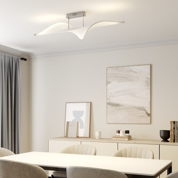 Lucande LED φωτιστικό οροφής Edano, 122 cm, λευκό, υφασμάτινο, dimmable, ρυθμιζόμενος, Λευκό, Σαλόνι / τραπεζαρία, Ύφασμα / Κλωστοϋφαντουργία, σύγχρονο