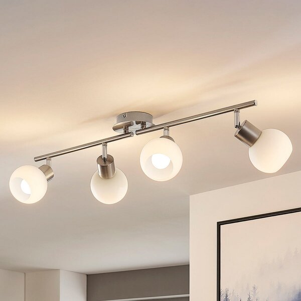 Lindby φωτιστικό οροφής Elaina, 70 cm, 4-φωτο, νικέλιο, γυαλί, E14, ρυθμιζόμενος, Μεταλλικό, Σαλόνι / τραπεζαρία, Μέταλλο, σύγχρονο, Σφαίρα