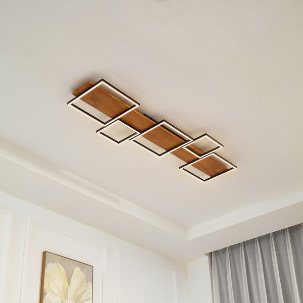 Lindby LED φωτιστικό οροφής Galad, μαύρο, ξύλο, 5-φωτιστικό, 140 cm, ρυθμιζόμενος, Ξύλου, Σαλόνι / τραπεζαρία, Ξύλο, σύγχρονο, Οροφή γωνιακή άμεση