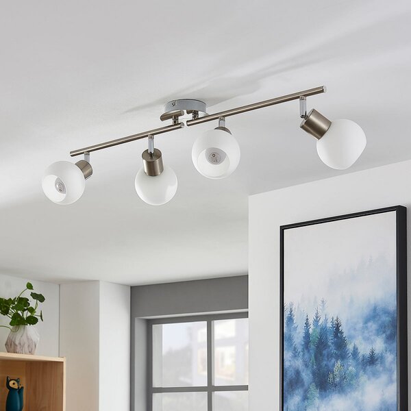 Lindby φωτιστικό οροφής Elaina, 70 cm, 4-φωτο, νικέλιο, γυαλί, E14, ρυθμιζόμενος, Μεταλλικό, Σαλόνι / τραπεζαρία, Μέταλλο, σύγχρονο, Σφαίρα